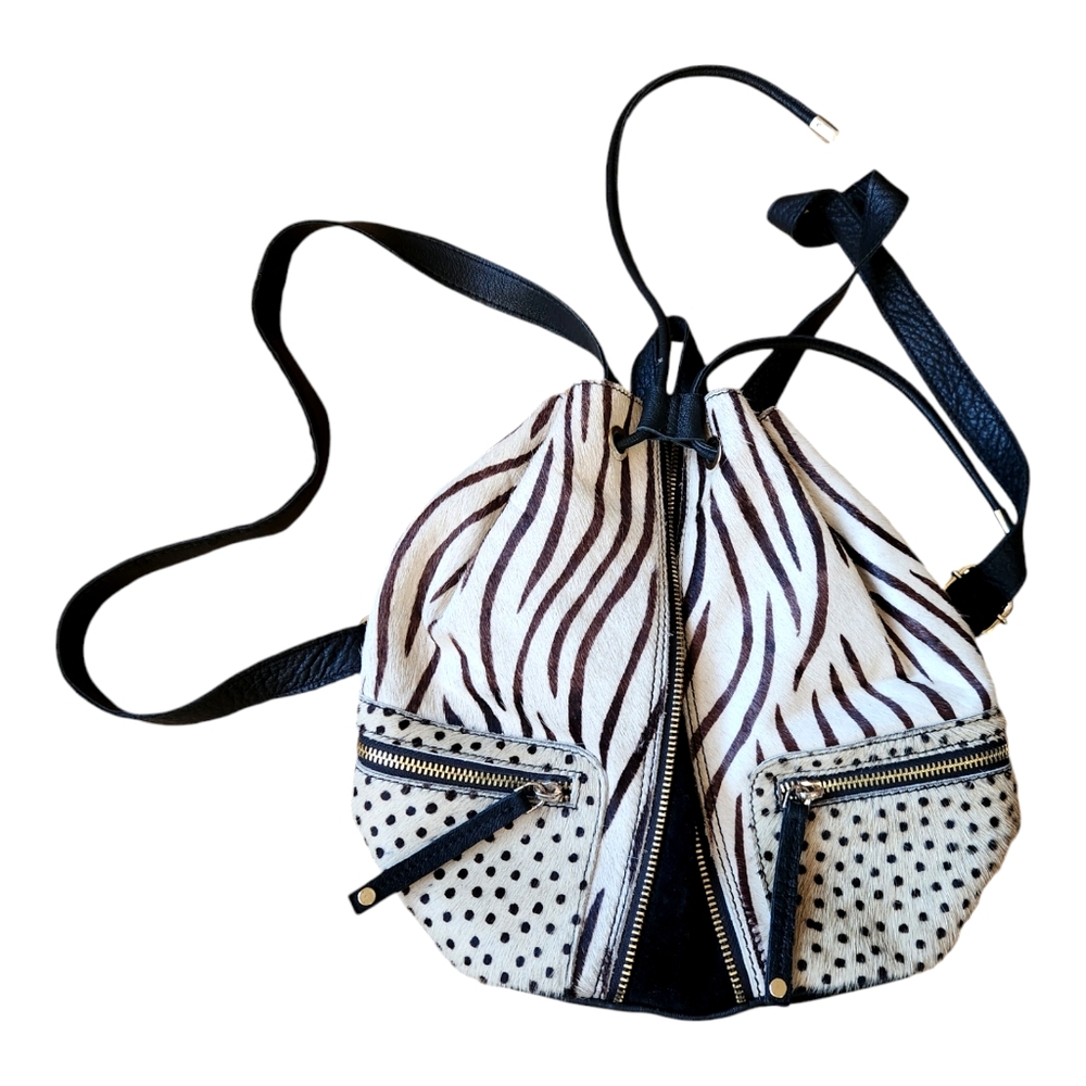 River Island Mini Backpack Black Cream Leather Cowhide Animal Zebra Bag Women's - Picture 2 of 8